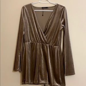 BooHoo Velvet Champagne Romper